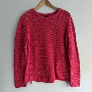 Talbots Vibrant Pink Crew Neck Sweater With Zipper Details Large